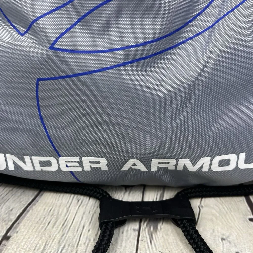 Under Armour UA Drawstring Backpack Blue Gray Sack Gym Bag Sports Workout